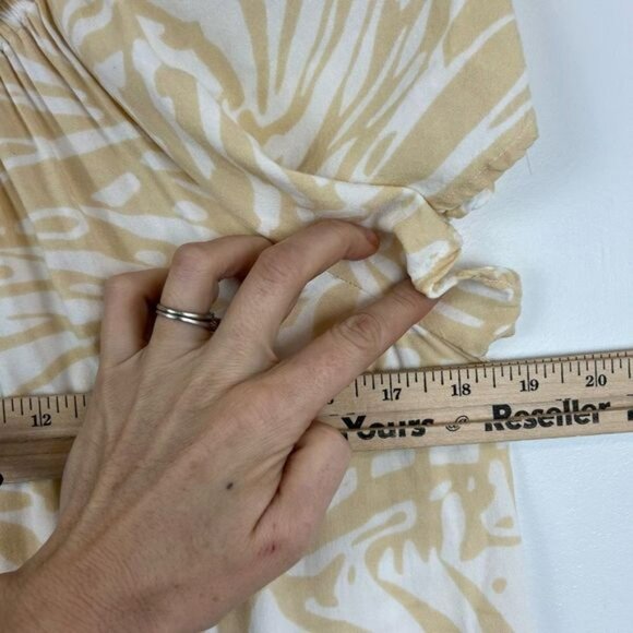 Patrons Of Peace Dress Size M Maxi Ruffle Tier Tie Neck Off Shoulder Tan White - Picture 5 of 13